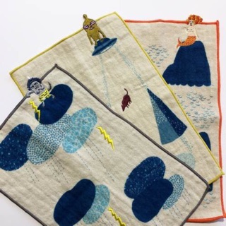 日本 插畫家 森田MIW 紗布 棉質 刺繡 長手帕 手巾 毛巾 洗臉巾