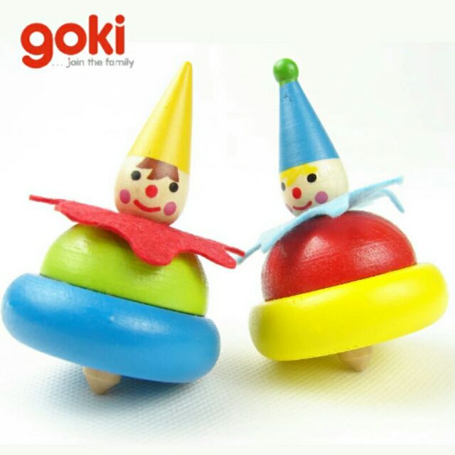 一組兩入超值👸出口德國原單goki木製小丑旋轉陀螺木質環保傳統陀螺玩具