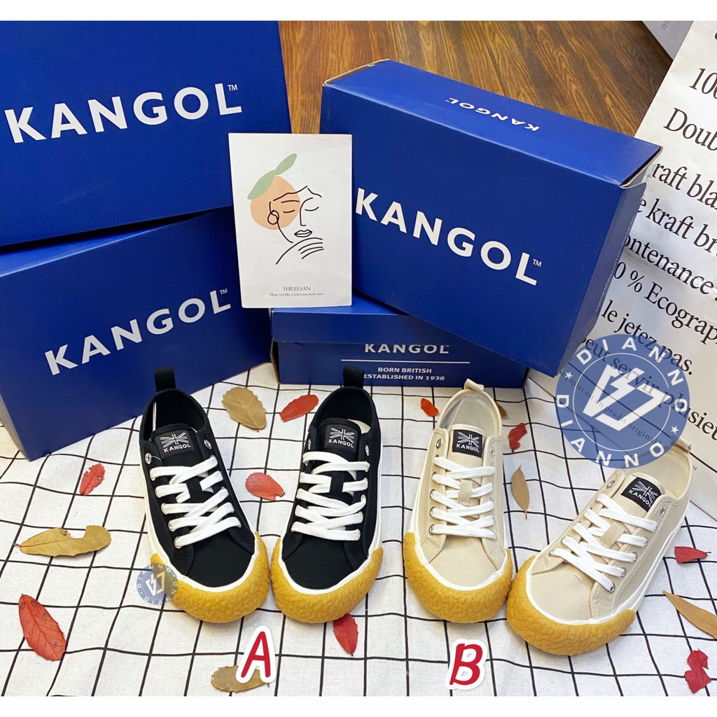 帝安諾 - 實體店面 KANGOL 英國 袋鼠 帆布鞋 休閒鞋 牛奶糖 膠糖底 拼接  韓系 百搭 黑色 淺卡其 奶茶色