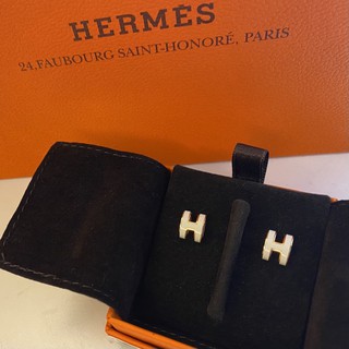 （已售出）全新Hermes mini pop h 白配玫瑰金釦耳環