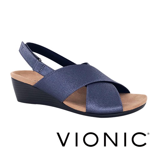 【VIONIC 法歐尼】Mckenna麥肯納 金屬質感楔型設計款涼鞋(藍/銀 共二色)