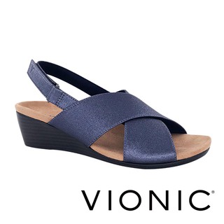 【VIONIC 法歐尼】Mckenna麥肯納 金屬質感楔型設計款涼鞋(藍/銀 共二色)