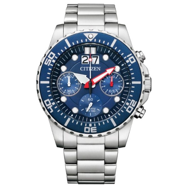 CITIZEN 星辰 AI7001-81L 經典時尚三眼碼表計時腕錶/藍面 43mm