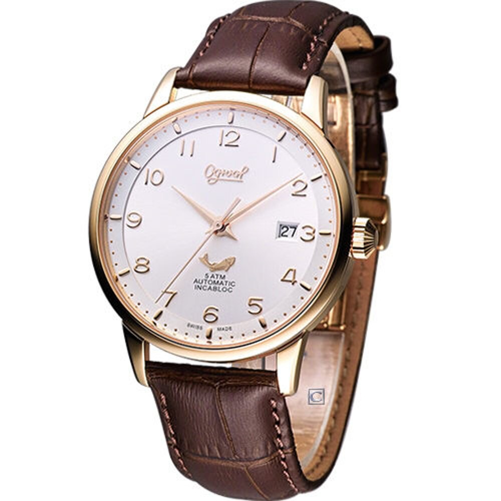 愛其華錶 Ogival 機械錶 1929-24AGR皮 玫瑰金色