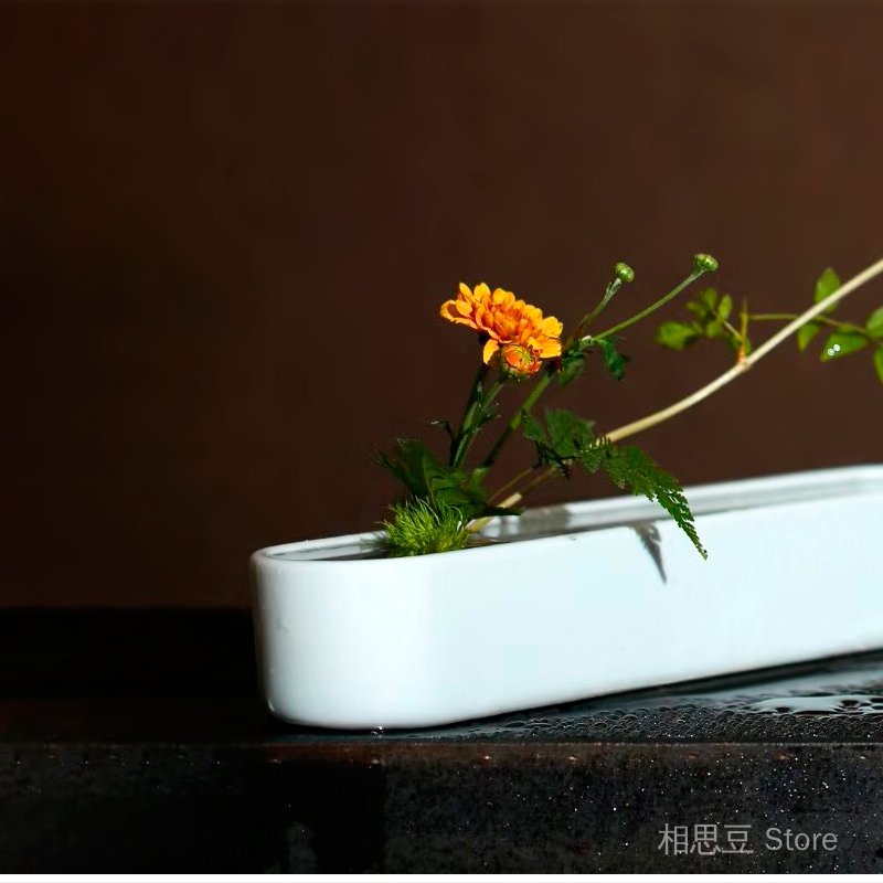 插花花器 池坊自由花小原流排列式東方自然風日式花道陶瓷長條形花器 蝦皮購物