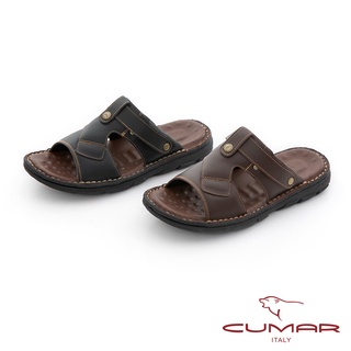 【CUMAR】舒適真皮 彈性大底兩用涼拖鞋