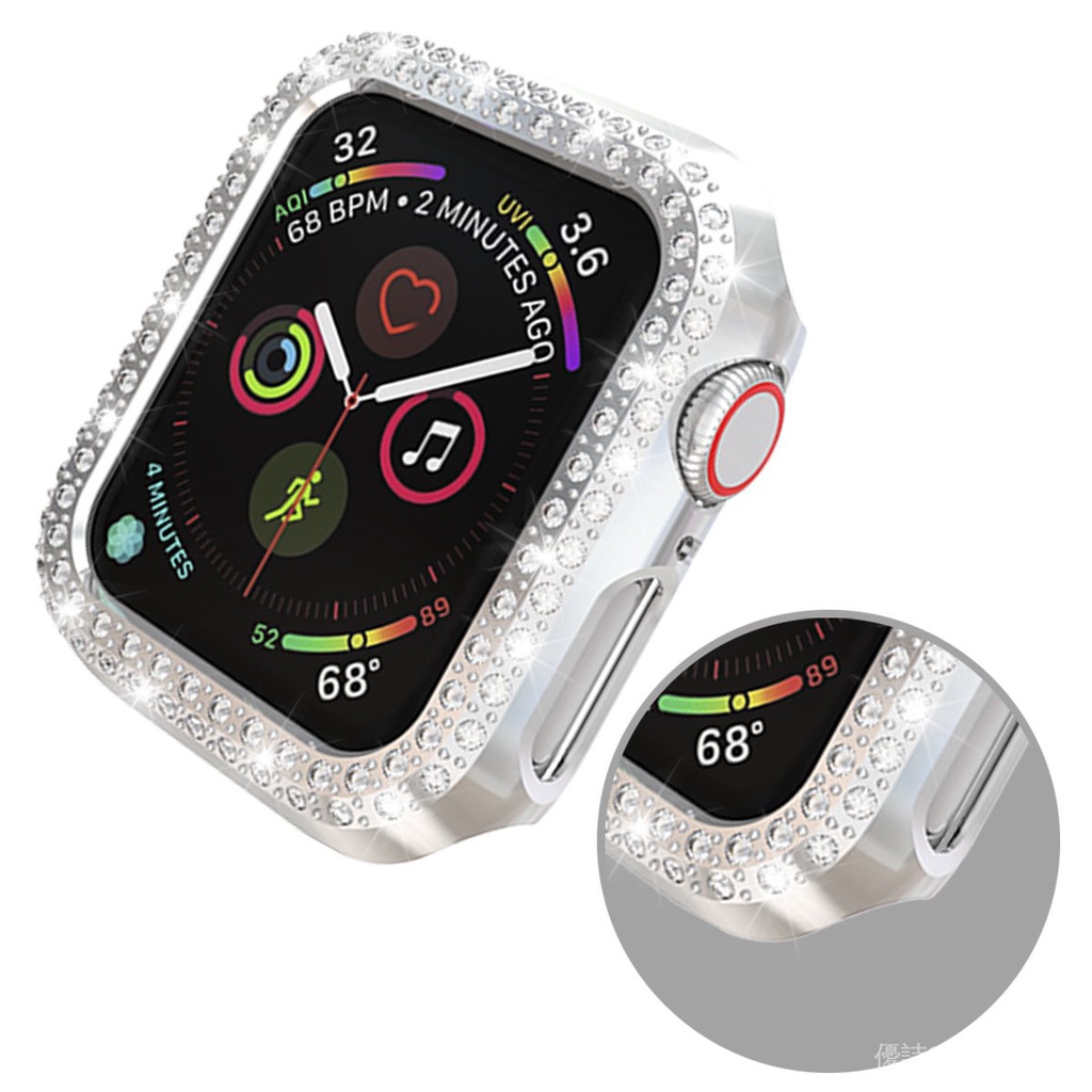 適用於蘋果手錶iwatch7代8代雙排鑲鑽保護套錶殼 applewatch 3/4/5/6代SE雙排鑲鑽保護殼 防摔錶殼
