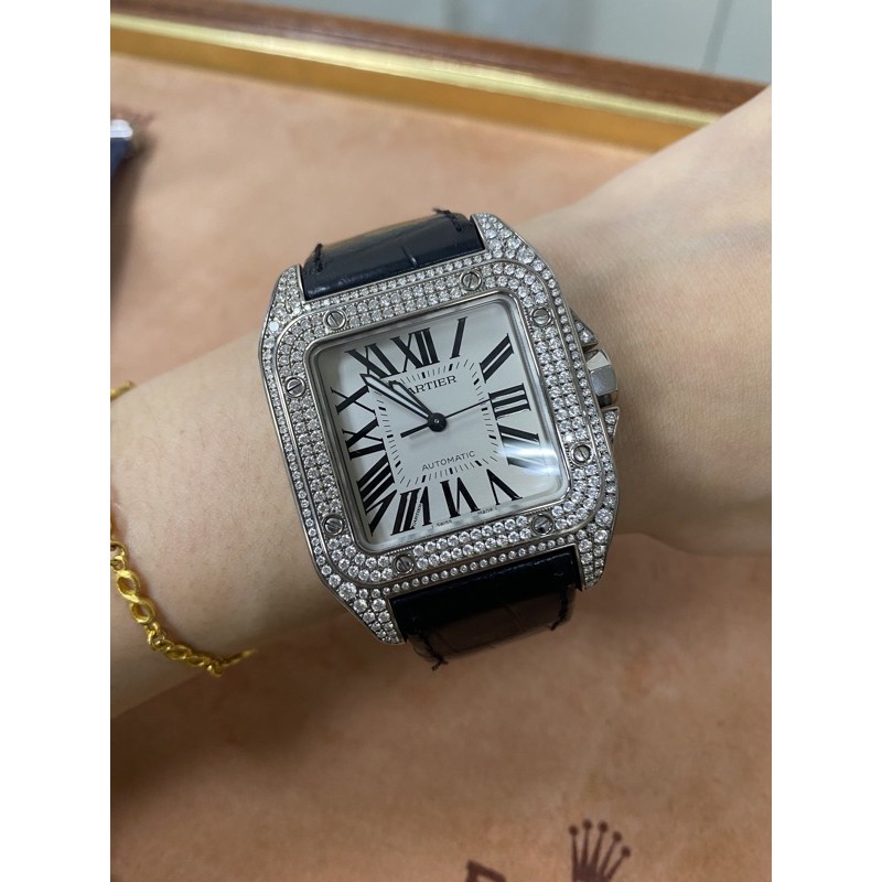 保證真品-卡地亞 Cartier  santos 真鑽錶 41mm可分期 男女錶狀況超好 美錶