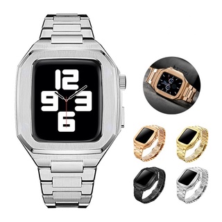 改裝金屬表圈不銹鋼錶帶和錶帶兼容 Apple Watch 8 7 SE 6 5 4 IWatch 45mm 44mm 4
