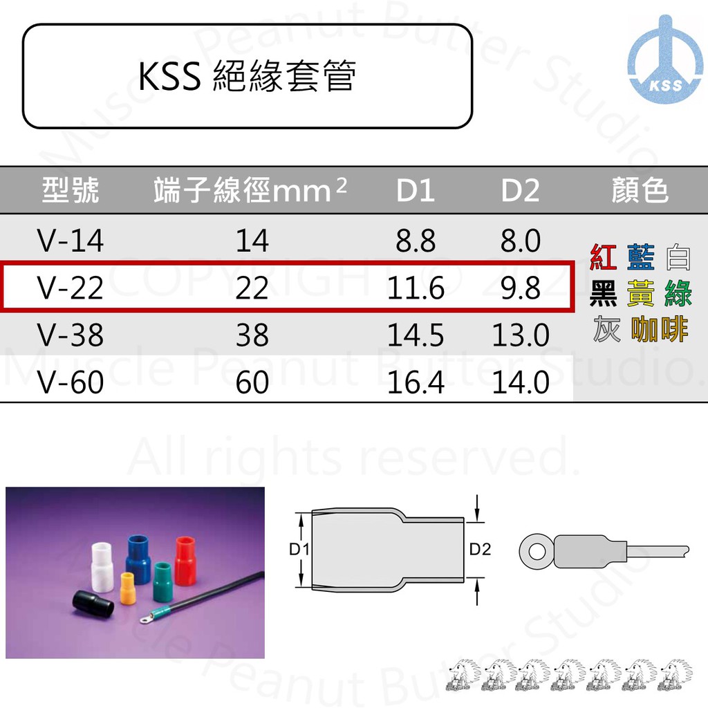 KSS 絕緣套管 V-22 端子 線夾 100pcs