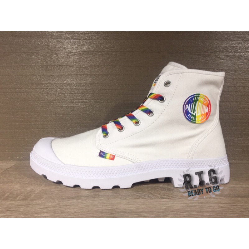 PALLADIUM PAMPA PRIDE 彩虹限定款 全白 高筒 靴型 彩虹 帆布 男女 76521-132