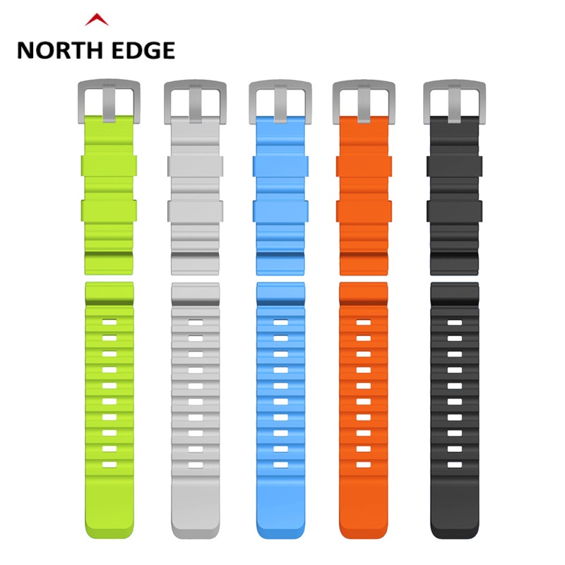 NORTH EDGE 柔軟 彩色矽膠 橡膠錶帶 鋼表扣 戶外運動 24mm 快拆 運動手錶錶帶