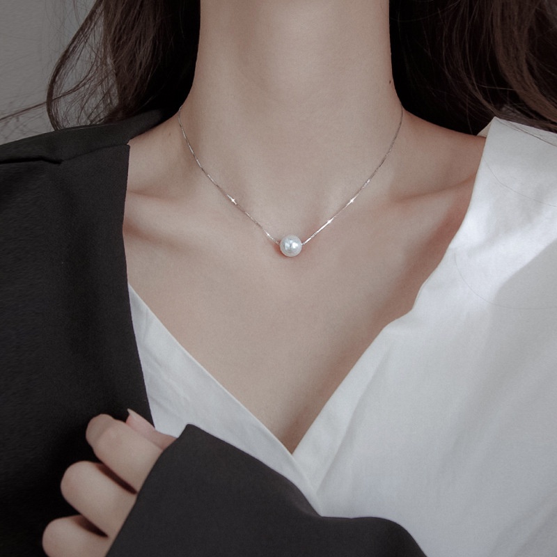 鍍s925銀淡水珍珠小眾設計感輕奢冷淡風頸鍊高級感簡約鎖骨項鍊女