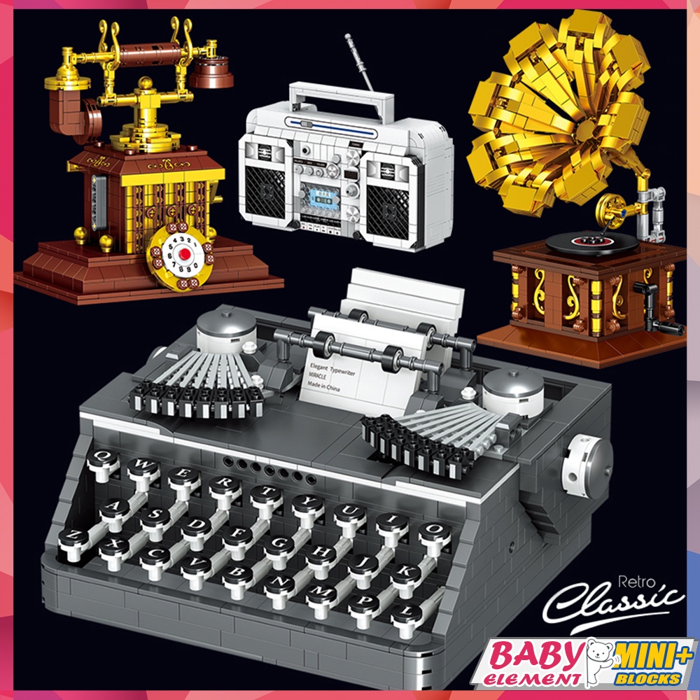 復古風格積木收音機打字機錄音機模擬縫紉機組裝 DIY 模型玩具男孩女孩禮品