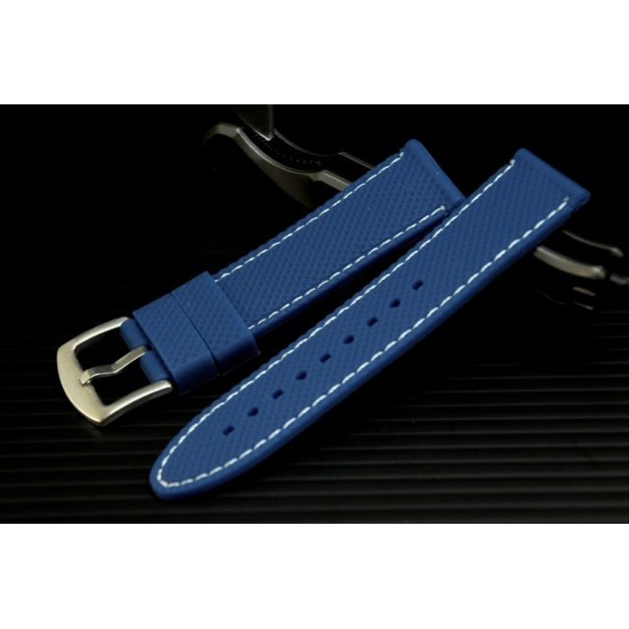 18mm silicone 網紋賽車疾速風格深藍色矽膠錶帶,不鏽鋼製錶扣,白色縫線,雙錶圈,diesel oris