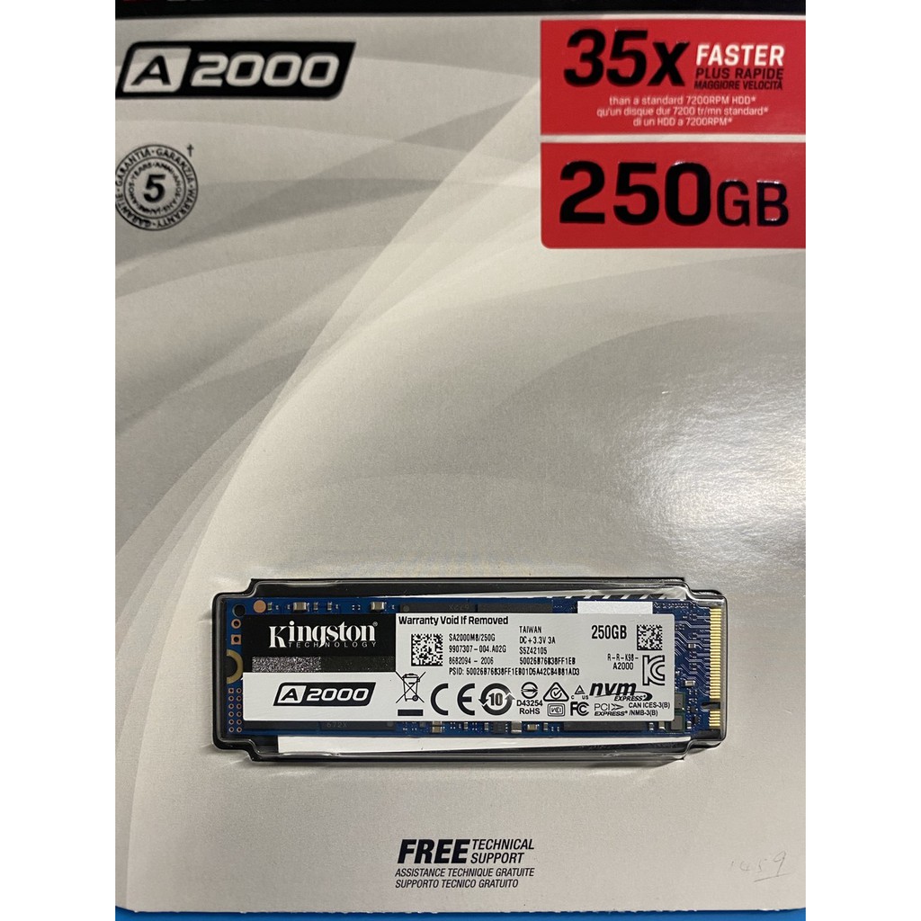 Kingston A2000 250GB NVMe PCIe SSD  全新 未開封