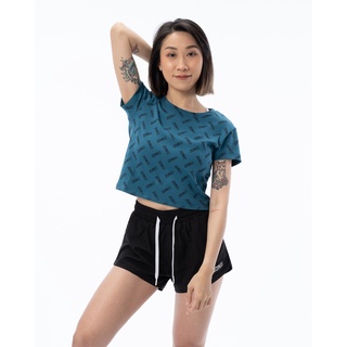【teamjoined】女款滿版logo印花上衣 健身 服飾 短版上衣 顯瘦 腰身 性感 運動 休閒生活 心機上衣
