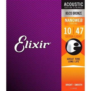 Elixir NANOWEB 11002 (10-47) 薄膜 防鏽 黃銅 木吉他弦 民謠吉他弦 [唐尼樂器]