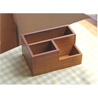 現貨 zakka 生活雜貨 皇冠 三格收納文具盒 深木色 三格筆筒收納 整理3格木盒 筆盒 文具整理盒 OTU10C3