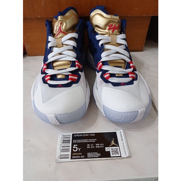 全新 正版 無盒 Jordan ZION 1 澳洲outlet購入 23.5 us5y 藍色 高筒 白色 籃球鞋 運動鞋