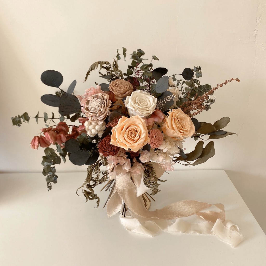Floraflower大地色系新娘捧花〖婚禮系列〗婚用花束 外拍花束 結婚 結婚用品 拍照攝影 新婚 手捧花 登記