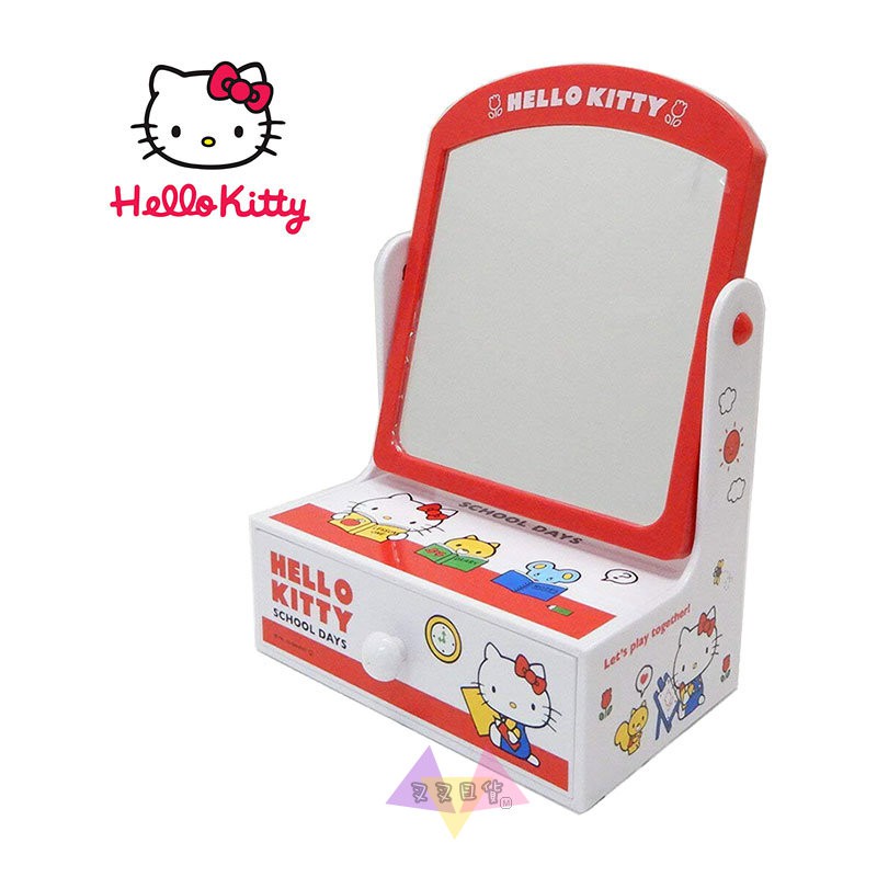 叉叉日貨 Hello Kitty凱蒂貓看書白底梳妝台附鏡子抽屜盒裝 日本正版【KT69108】