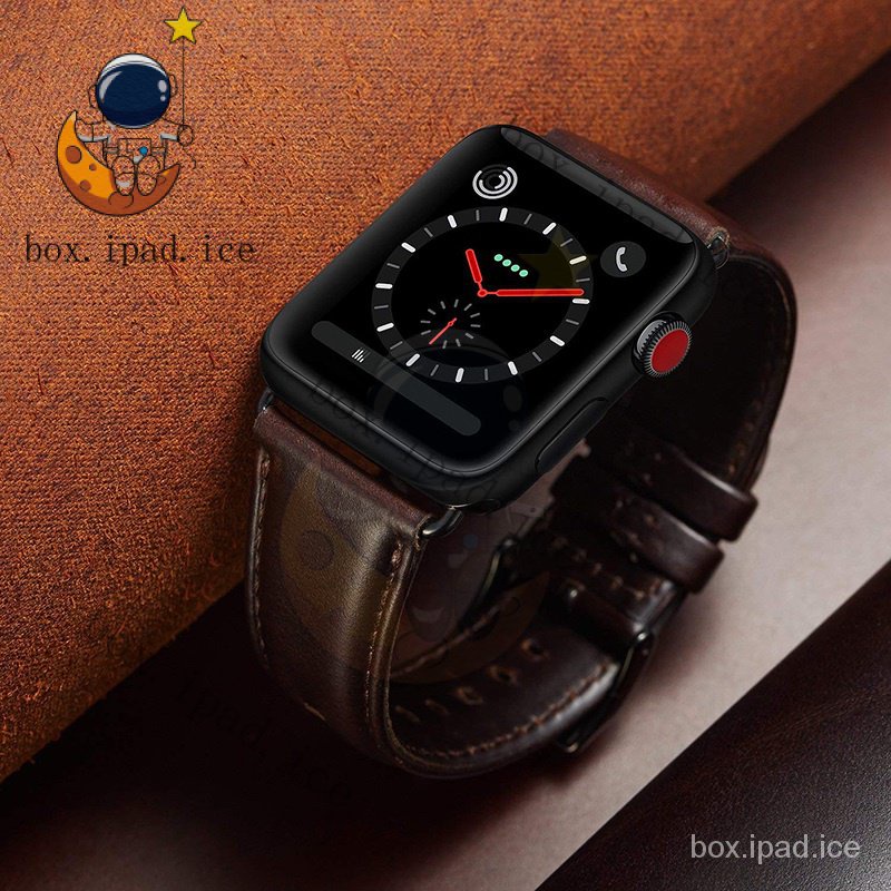 ☃適用apple watch4錶帶蘋果手錶iwatch5/4/3/2/1代真皮錶帶潮牛皮Series 4瘋馬皮質40/4