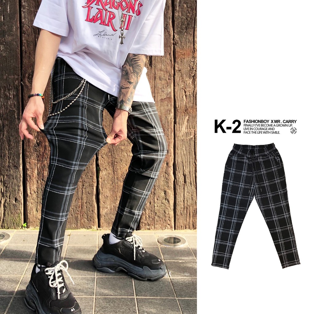 【K-2】韓國 大理石 格紋褲 窄管修身 格子褲 硬挺面料 九分褲 彈性 爆帥 這就是街舞 表演