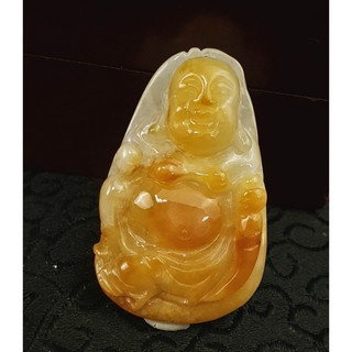 翡翠A貨蜜糖黃翡彌勒佛財神爺吊墜