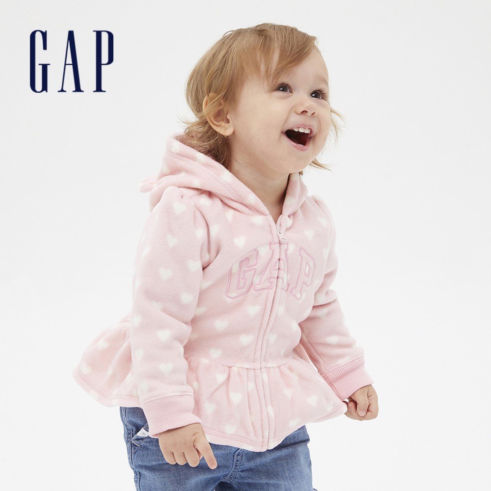 Gap 嬰兒裝 Logo荷葉邊熊耳連帽外套-淡粉色(593695)