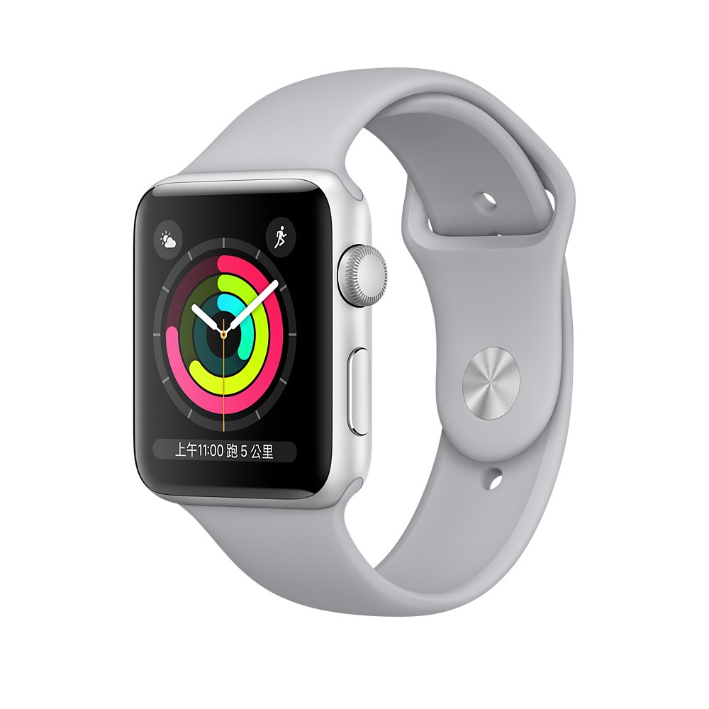 Apple Watch 3 ( iWatch 3) 42mm銀色鋁金屬錶殼搭配薄霧灰色運動型錶帶