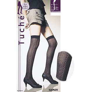 【GUNZE】日本製 郡是tuche`洞洞襪縷空花紋黑色膝上襪絲襪
