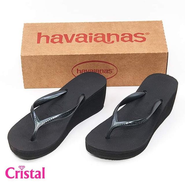 HAVAIANAS 時尚楔型 High Fashion 高跟6公分 素色厚底人字拖鞋 黑色『Cristal』