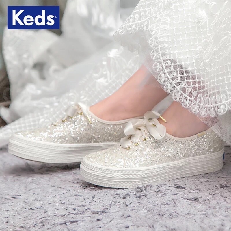 Keds x Kate Spade 聯名款 TRIPLE UP 婚禮增高厚底緞帶休閒鞋-