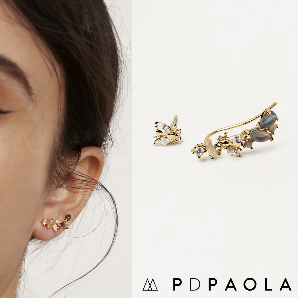 PD PAOLA 西班牙時尚潮牌 灰鑽蜜蜂耳環 貼合耳廓耳環 REVERY GOLD