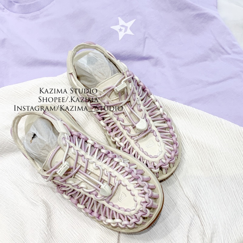 Kazima｜Keen Uneek 編織鞋 編織涼鞋 涼鞋 沙灘拖 包鞋 白紫 紫 紫色 米白 米白色 白色 米白紫藕色