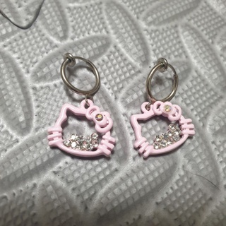 hello kitty 水鑽 夾式耳環