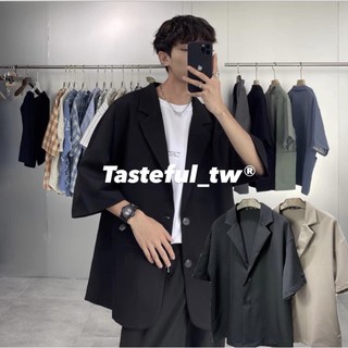 ［Taseful_tw·🇰🇷］#韓國 現貨📦夏日爆款🔥 西裝面料 翻領 滑面布 雙排扣 短袖 外套·（2color)