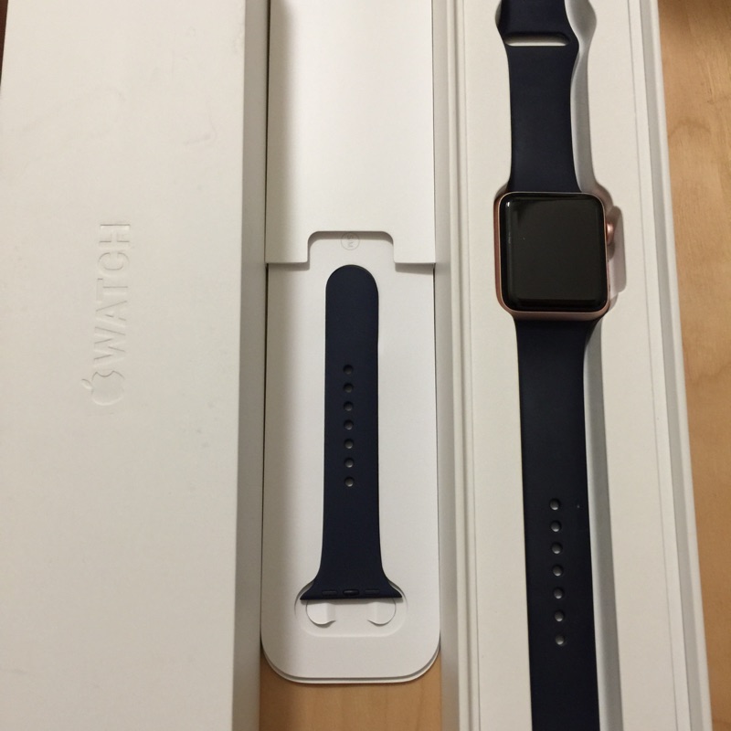 Apple Watch series2 42mm 玫瑰金配藍色膠帶，再送錶帶！