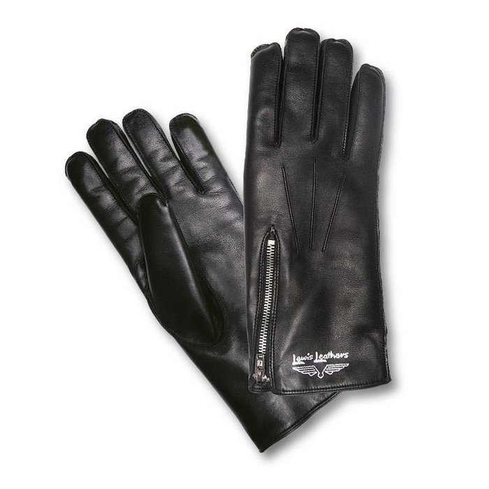 全新正品Lewis Leathers Gloves 型號694 真皮(羊皮)內舖羊羔毛 長版拉錬式冬用手套 黑S 英國製