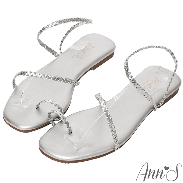 Ann’S網紅都想要2.0編織弧線方頭平底涼鞋-銀