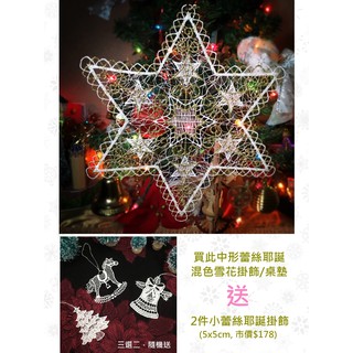 【🎄聖誕精選】蕾絲耶誕混色七星雪花掛飾/桌墊特惠組 德式普勞恩蕾絲 - 聖誕節 吊飾 牆壁裝飾
