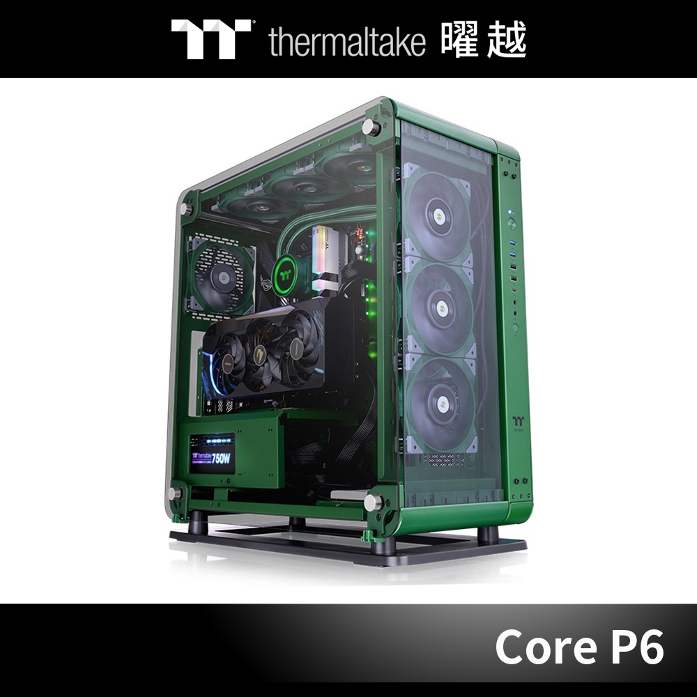 曜越 Core P6 TG 強化玻璃 中直立式 機殼 競速綠 (壁掛架需另購) CA-1V2-00MCWN-00