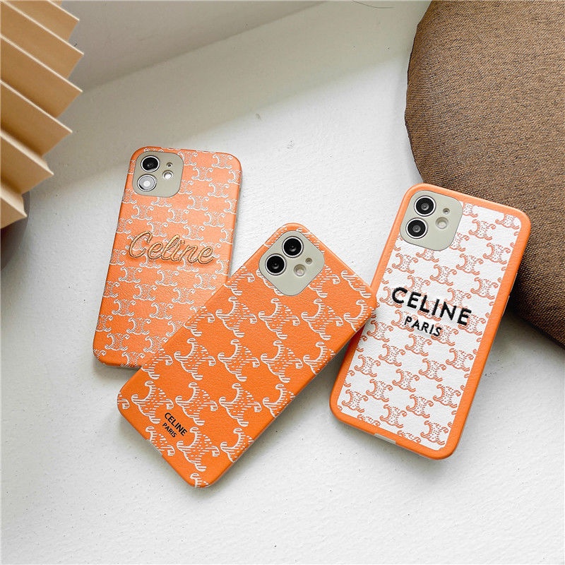 ❂小紅書橙色Celine賽琳適用iPhone12proMax蘋果11手機殼XR皮紋7/8p