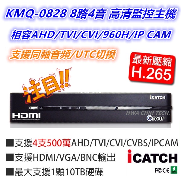 ICATCH 可取 KMQ-0828EU 8路4音數位監控主機 .AHD/TVI/CVI/960H 混搭式主機!