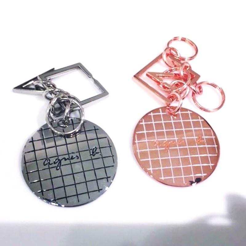 日本 東京 購回 agnes b 鑰匙圈 銀黑 玫瑰金 格紋 格線 精美包裝 提袋 送禮 自用 兩相宜 全新正品
