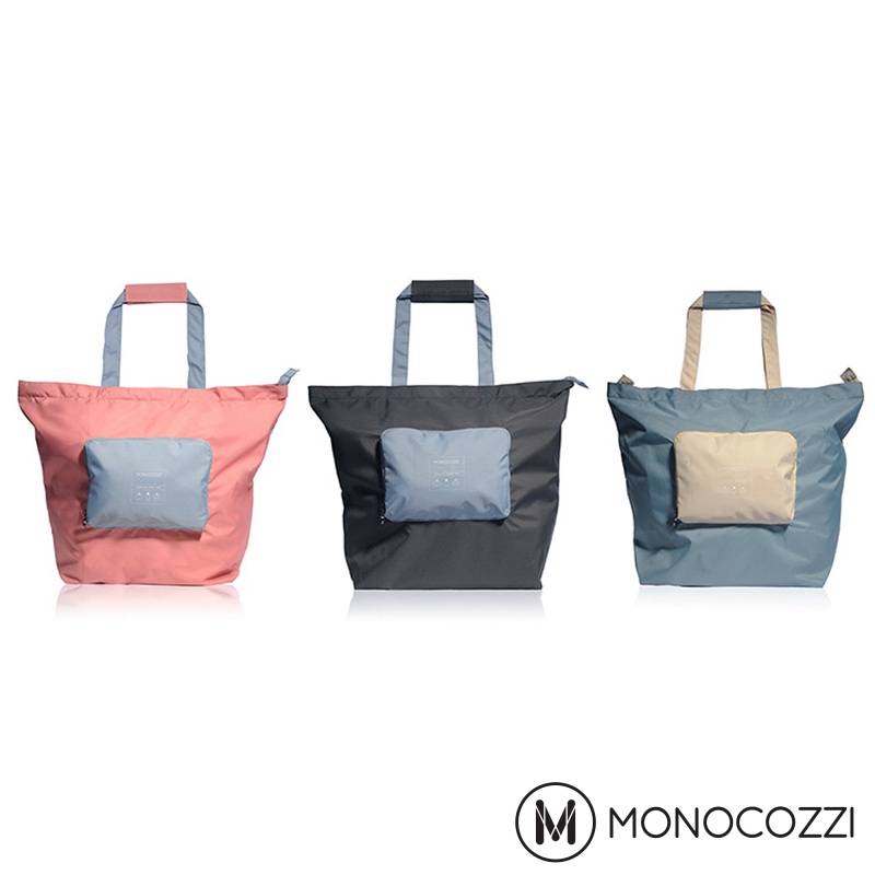 MONOCOZZI Bon Voyage 旅行折疊手提肩背包(S)－珊瑚紅/碳黑/灰藍