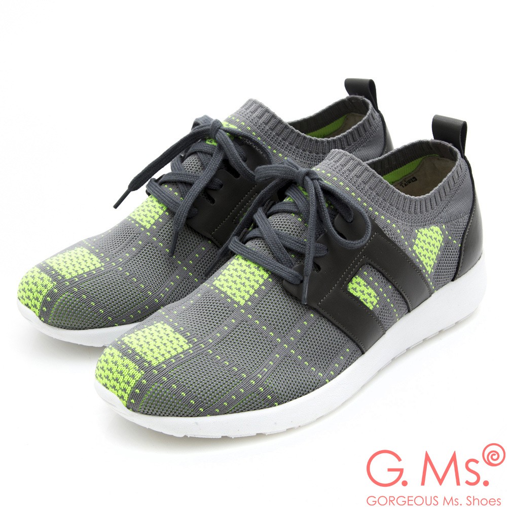 G.Ms. MIT極輕量-格紋牛皮綁帶記憶鞋墊休閒鞋-灰色