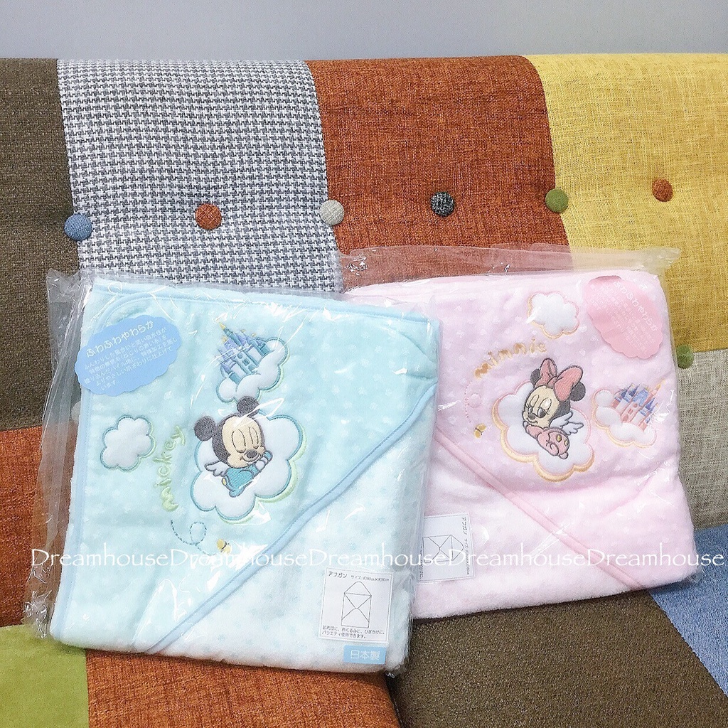 東京迪士尼 日本製 米奇 米妮 嬰兒 幼兒 寶寶 baby 棉質 連帽 包巾 被子