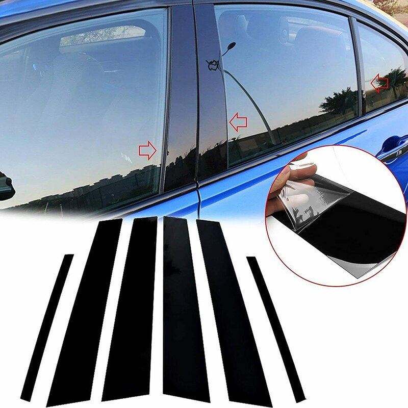 BMW 6 件裝汽車光面鋼琴黑色窗柱柱門飾蓋適用於寶馬 3 系 E90 2005-2012 配件高品質